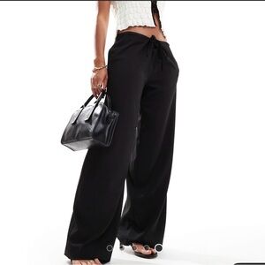 ASOS Black Wide Leg Pants with Lace Hem